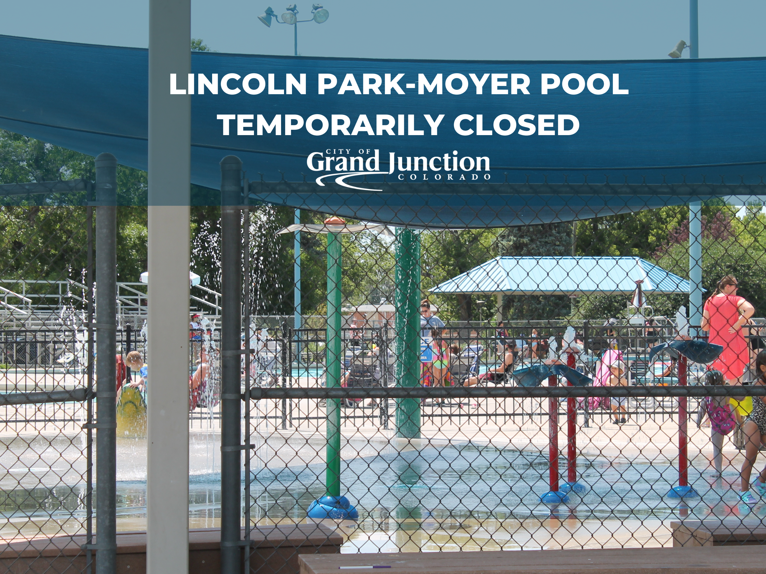 Pool with fencing around exterior. Outdoors. Text on graphic. 