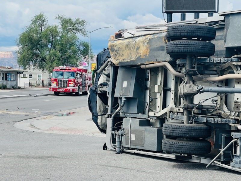 Firetruck and overturned vehicle