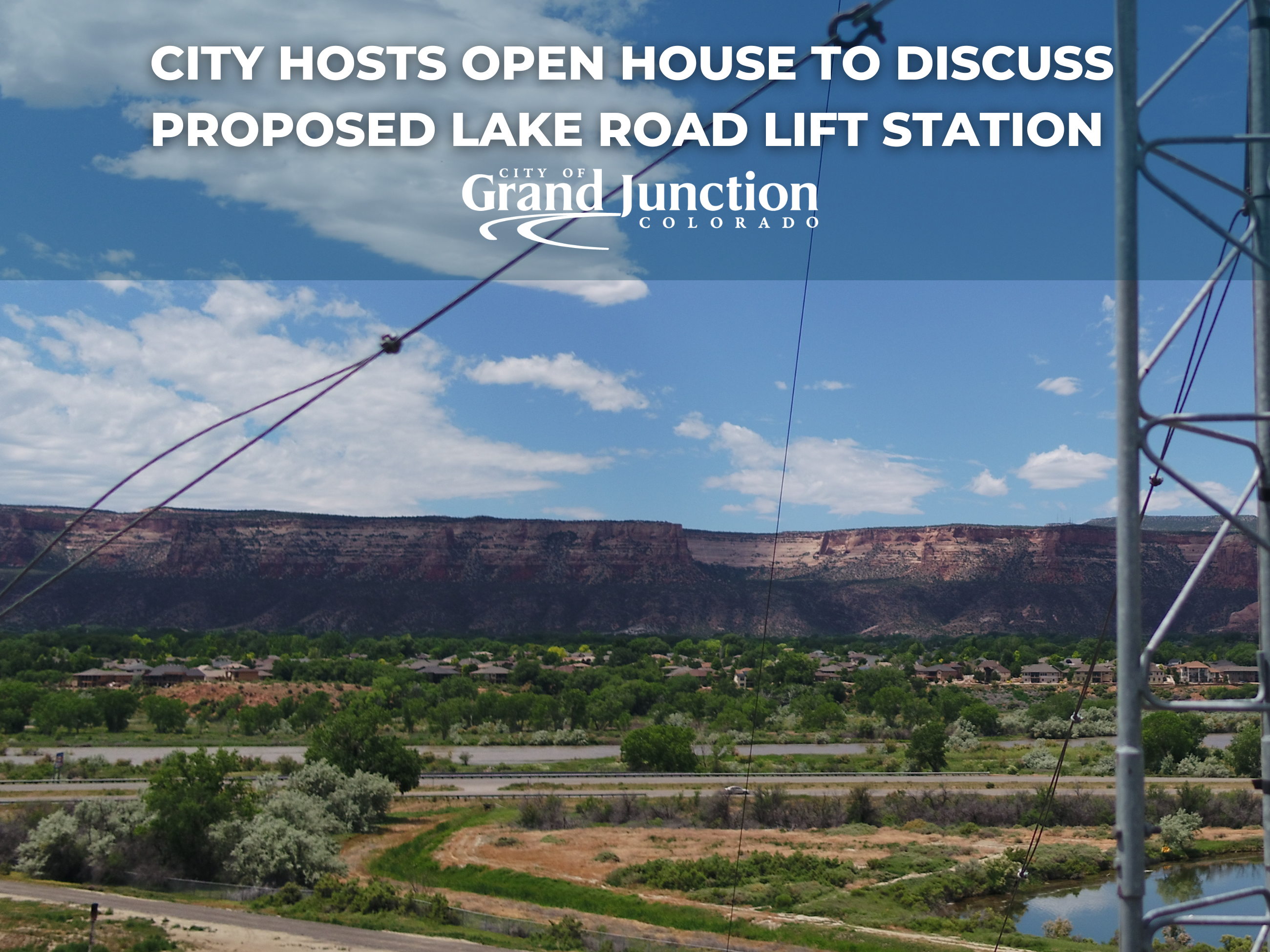 Ariel view of river and trees. Text on graphic.