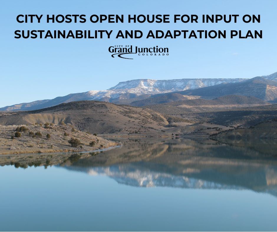 A lake with mountains in the background. Text on graphic. 