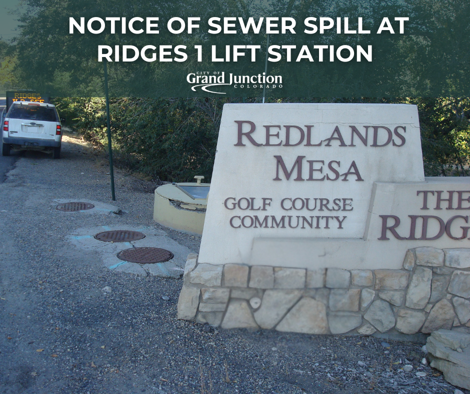 Entrance to the ridges neighborhood in Grand Junction with text over the image.