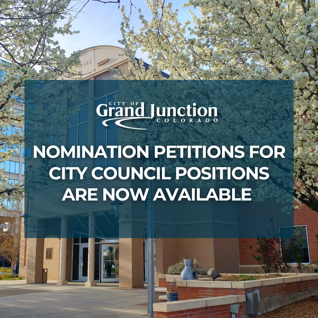 Exterior of City Hall. Text on graphic