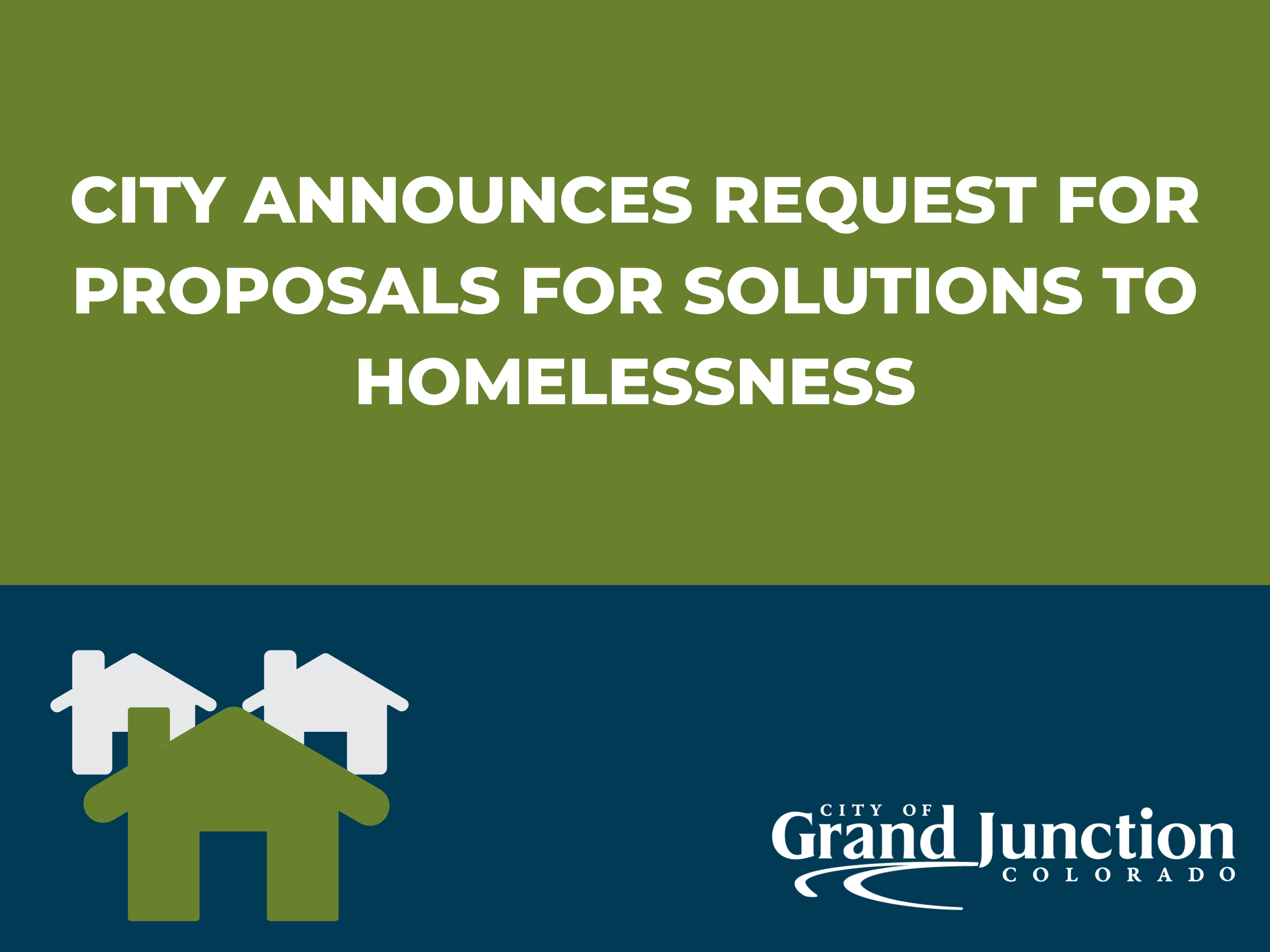 Two block graphic with text including RFP for Solutions to Homelessness
