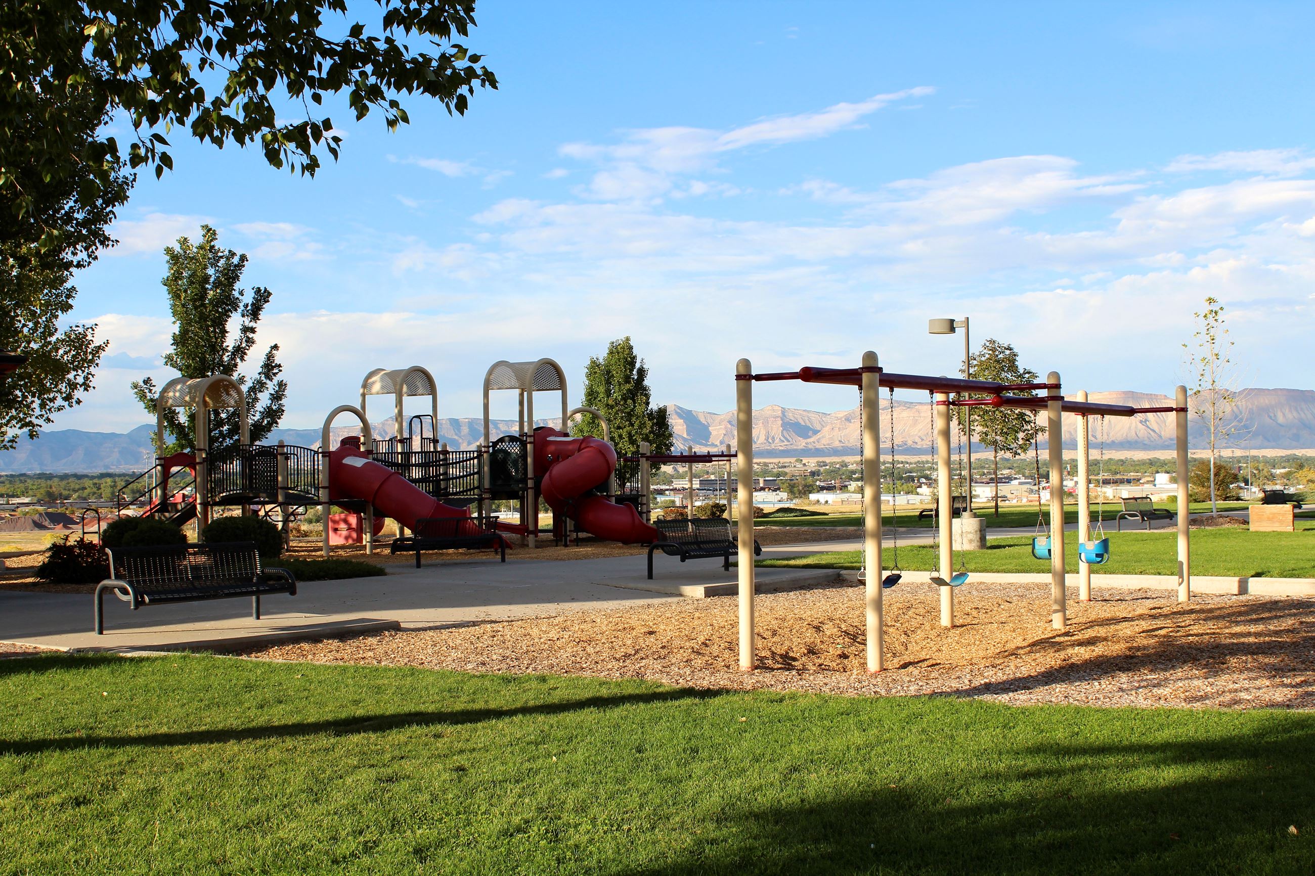 Slides and swings at a playground
