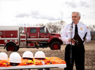 GJFD Chief talking at the ground breaking ceremony