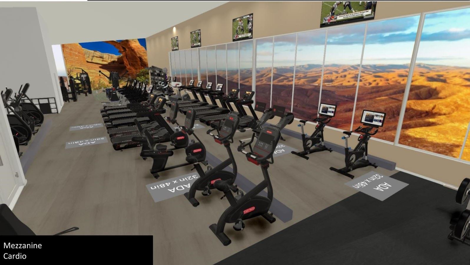 Community Recreation Center Rendering of Mezzanine Cardio area