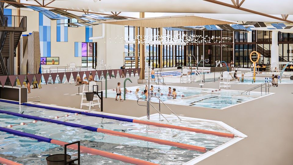 Community Recreation Center Rendering of the Intermountain Health St. Mary's Pool area.