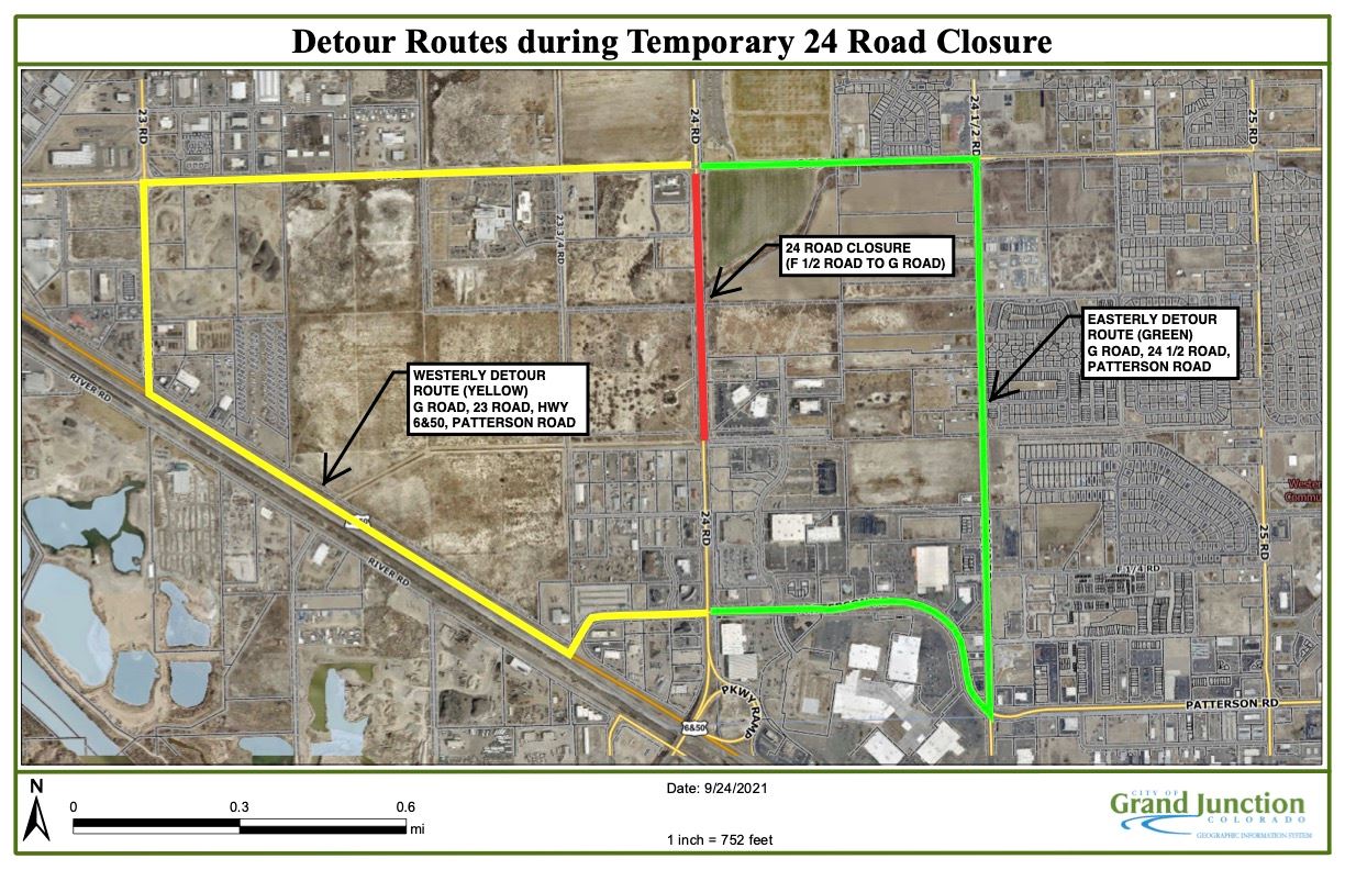 Detour Route Map for 24 Road Closure